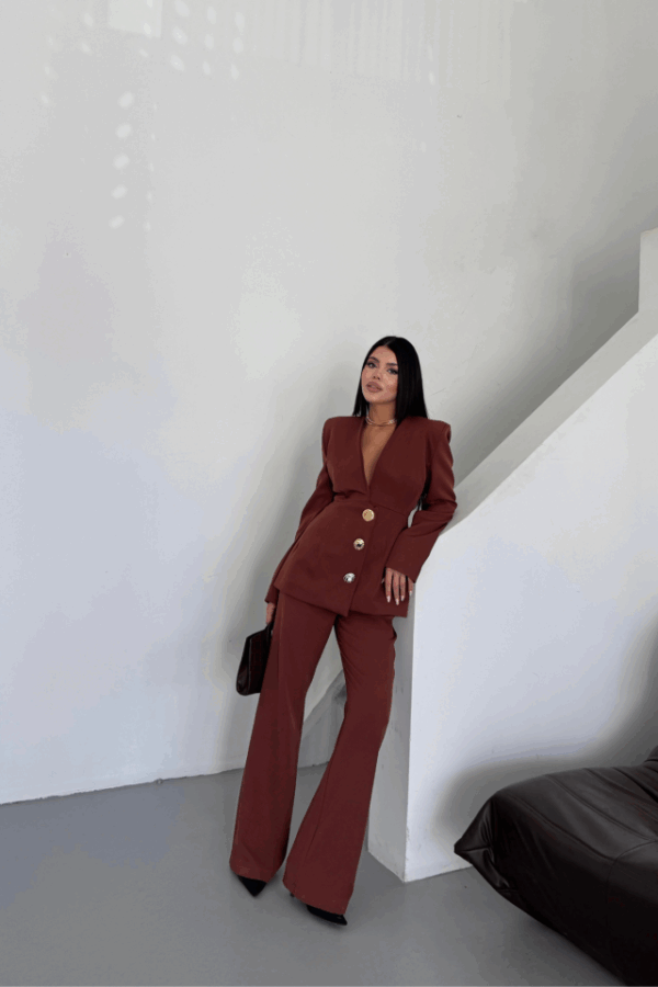 TASARIM CEKET-PANTOLON TAKIM METAL DÜĞME DETAYLI - Beyaz