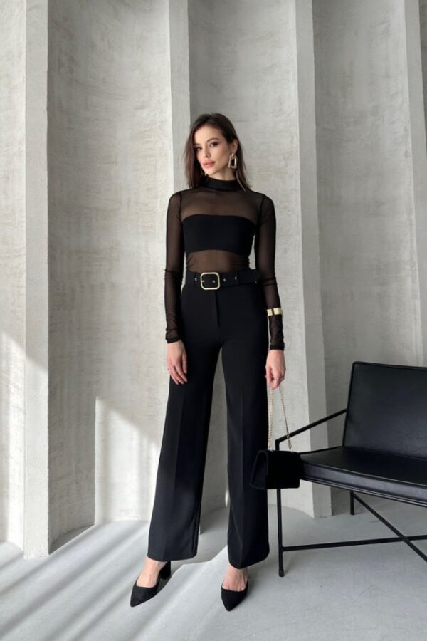 Kadın Yüksek Bel Krep Kumaş Full Likralı Ispanyol Paça Kemer Dahil Pantolon