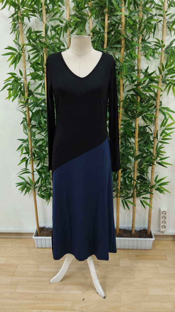 Kadın Uzun Kollu V Yakalı Blok Desenli Viskon Elbise - Görsel 8