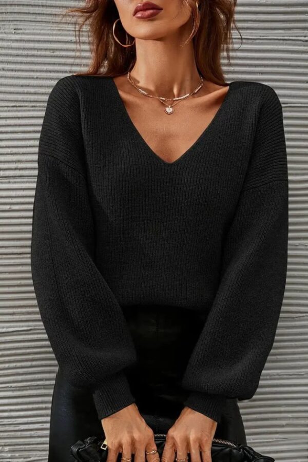 Kadın Uzun Kollu V Yakalı Triko Bluz