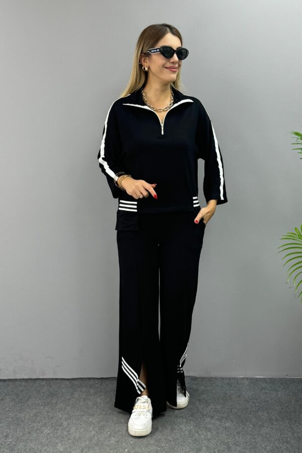 Kadın Polo Yaka Paça Yırtmaçlı Ribanalı İkili Takım