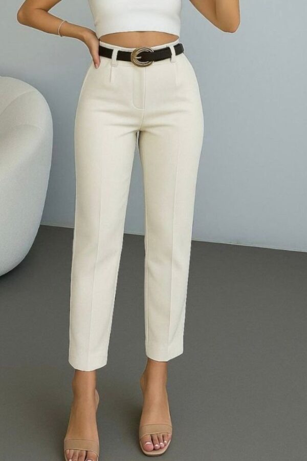 Kadın Yüksek Bel Gipe Detay Dar Paça Kısa Pantolon