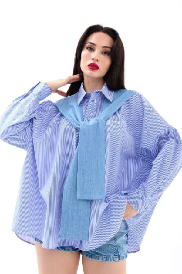 7074 GÖMLEK-MAVİ BEYAZ ÇİZGİLİ