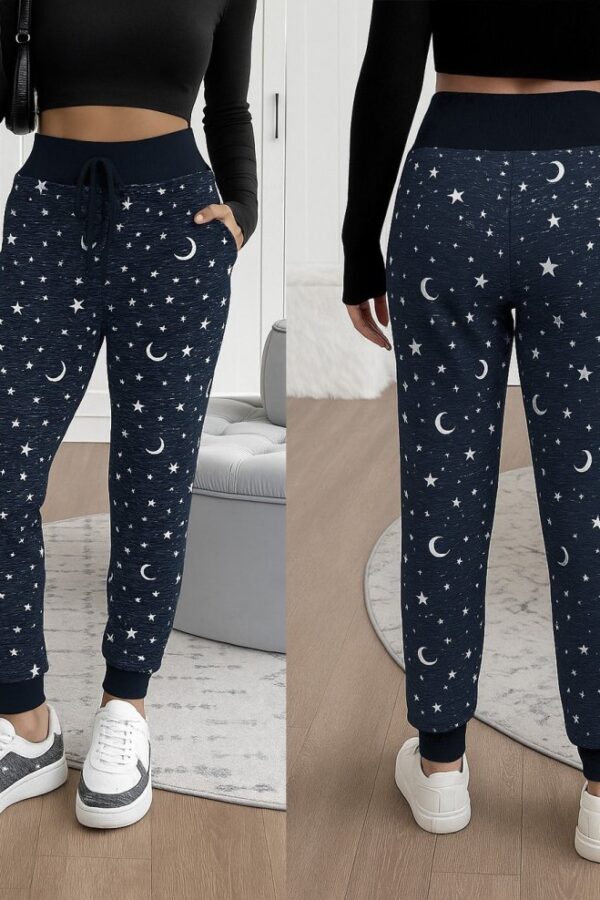 Kadın Yüksek Bel Bağcıklı Desenli Iki Iplik Pantolon