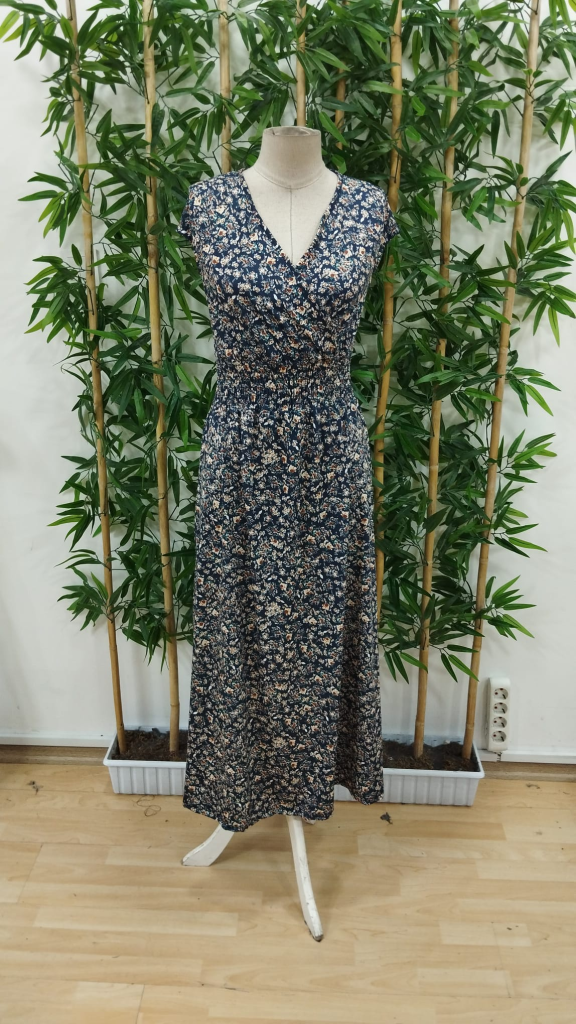 Kadın Kısa Kollu Kruvaze Yakalı çiçek Desenli Belden Lastikli Süprem Uzun Elbise - Görsel 7