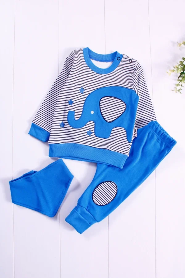 Fil Nakışlı 3'lü Erkek Bebek Takımı