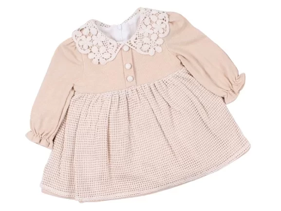 Fileli Kız Yakalı Elbise Kahverengi