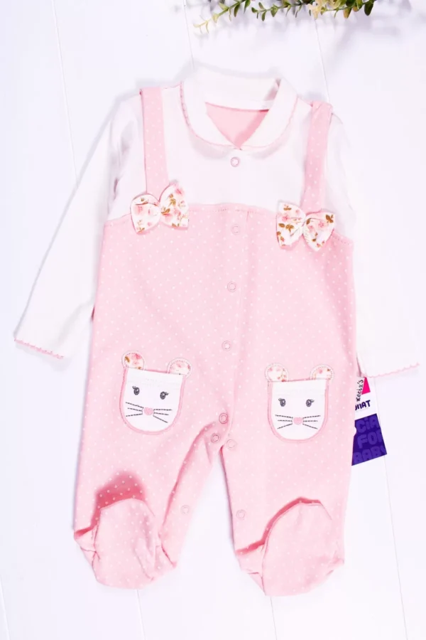 Fiyonk Desenli Tavşanlı Kız Bebek Tulumu