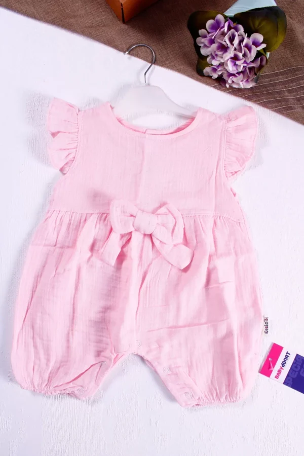 Fiyonklu Kol Detaylı Kız Bebek Tulumu