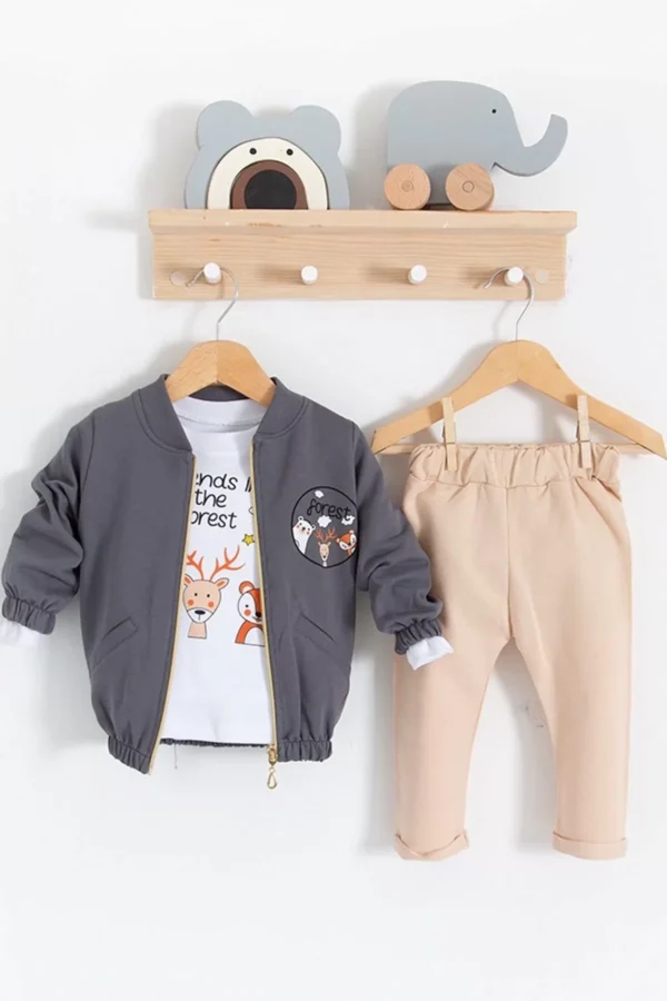 Forest Hırkalı 3'lü % 100 Pamuk Erkek Bebek Takımı