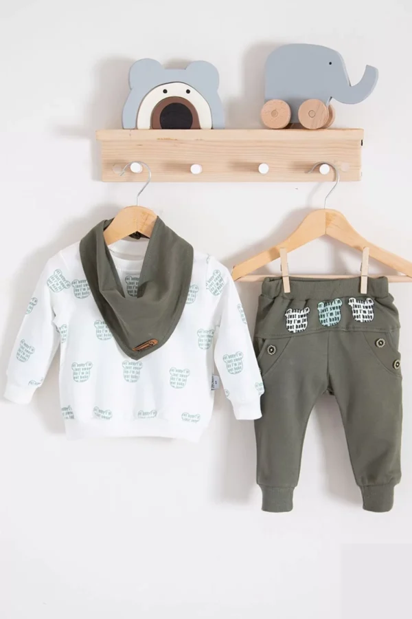 Fularlı Baby Desenli 3'lü Erkek Bebek Takım