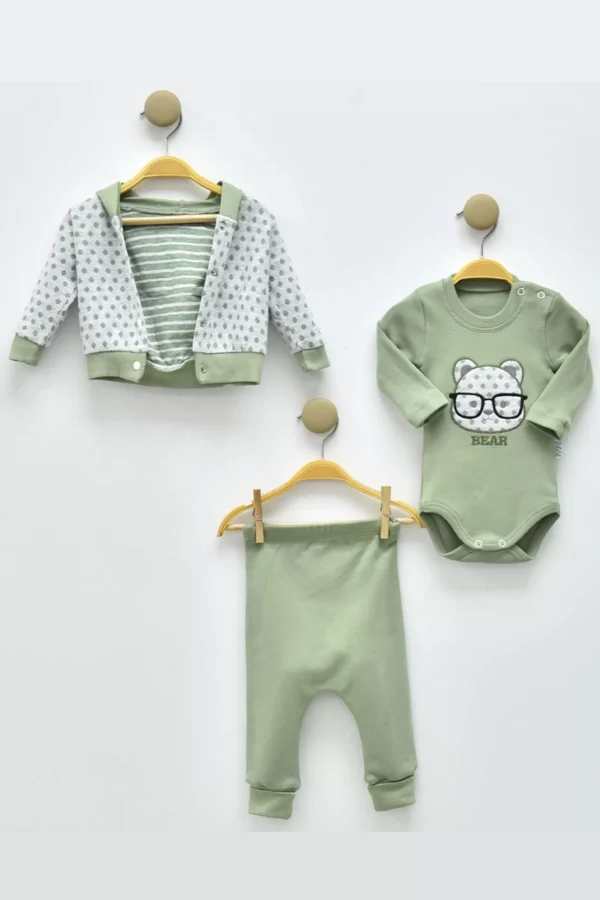 Gözlüklü Bear Puan Desenli 3'lü Erkek Bebek Takımı