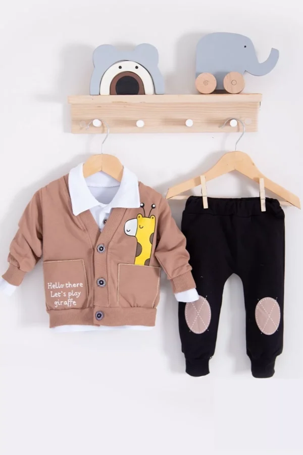 Graffe Zürafa Desenli 3'lü Erkek Bebek Takımı
