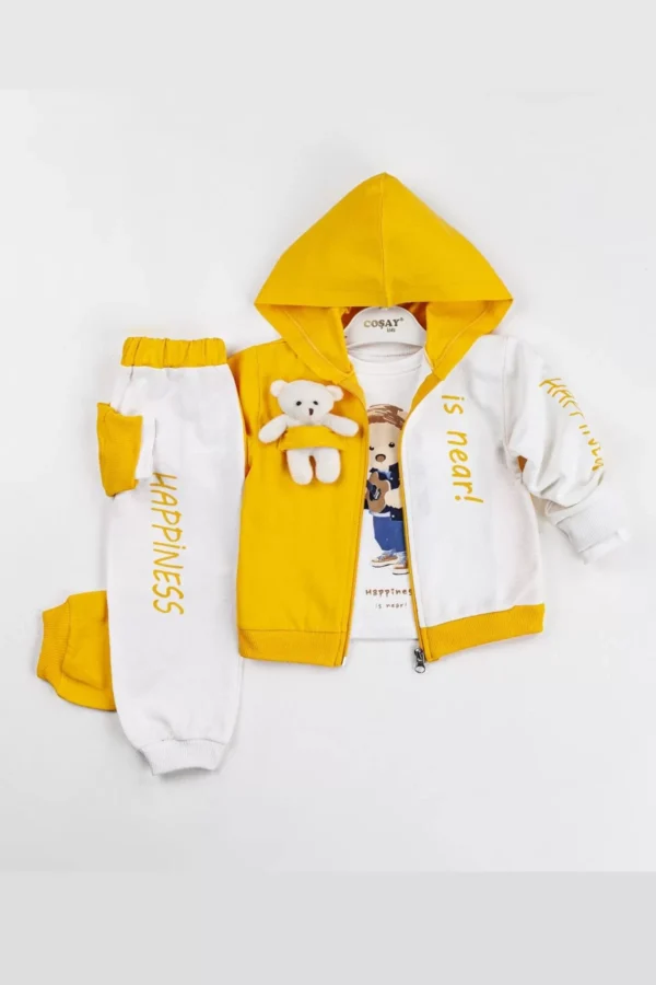 Happiness Bear Aksesuarlı Kapişonlu Erkek Bebek Takım