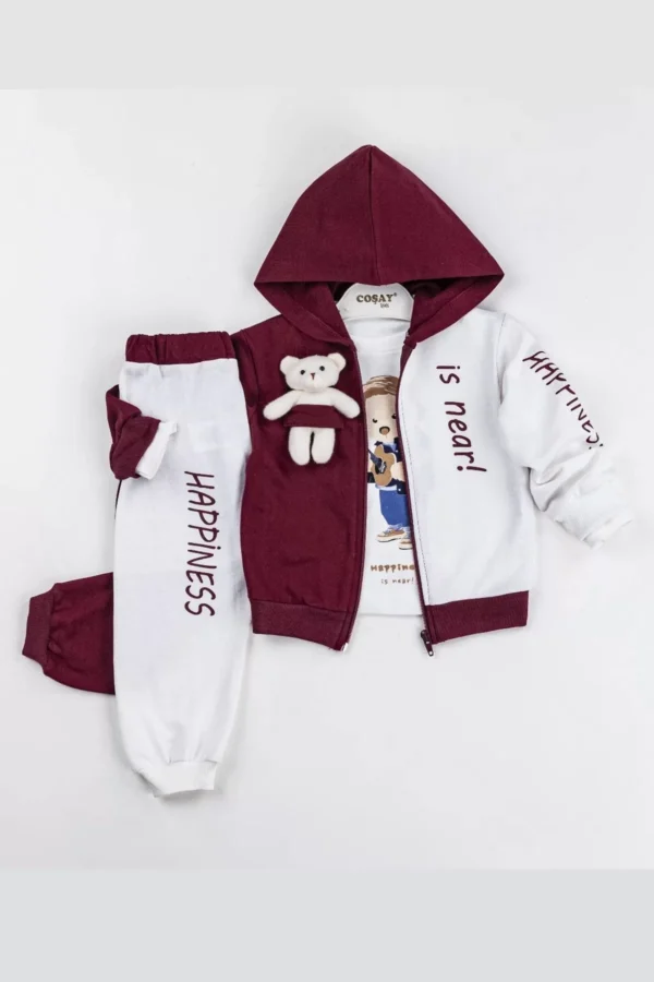 Happiness Bear Aksesuarlı Kapişonlu Erkek Bebek Takım