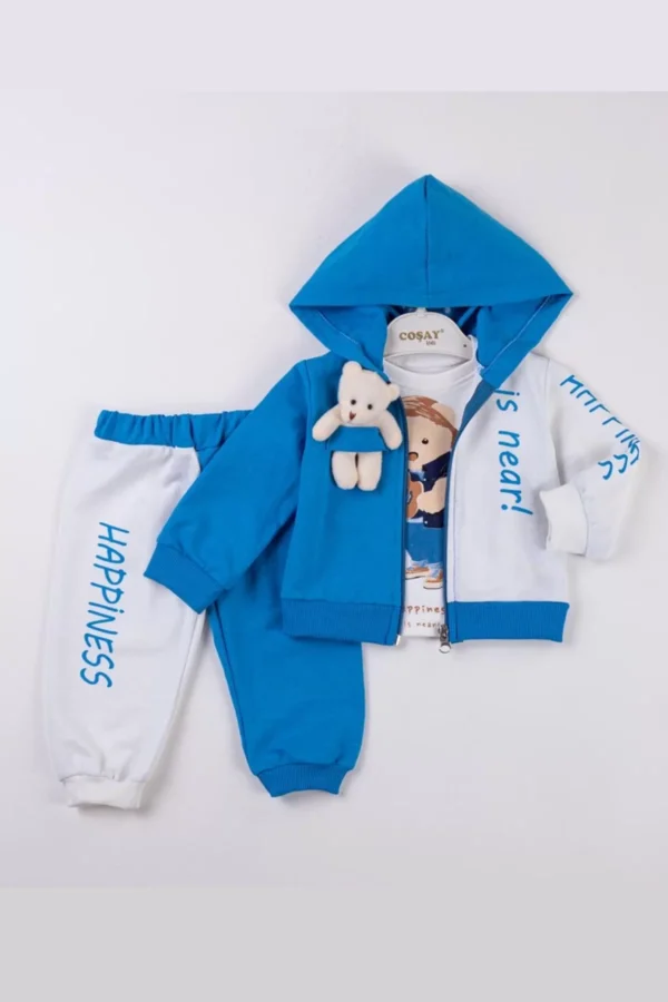 Happiness Bear Aksesuarlı Kapişonlu Erkek Bebek Takım