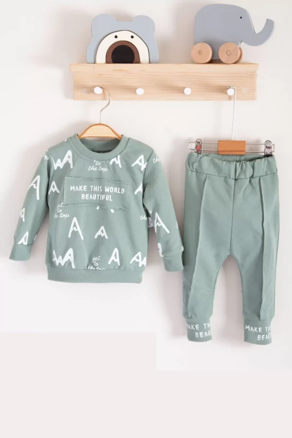 Harf Baskılı 2'li % 100 Pamuk Erkek Bebek Takımı