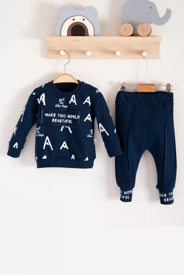 Harf Baskılı 2'li % 100 Pamuk Erkek Bebek Takımı