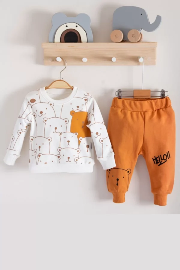 Hello Bear Desenli Pamuklu 2'li Erkek Bebek Takımı
