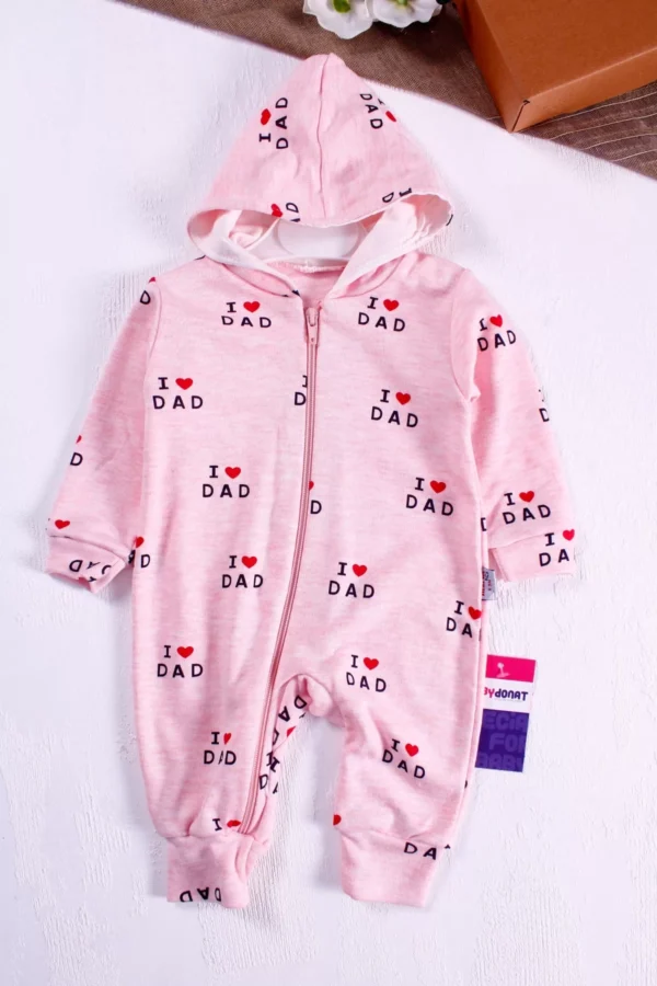 I Love Dad Desenli Şapkalı Kız Bebek Tulumu