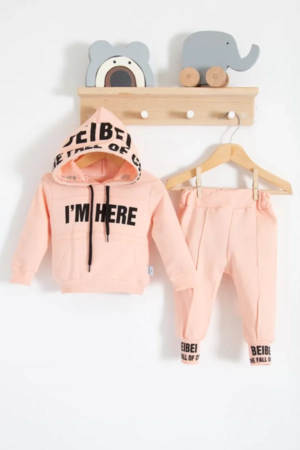 I'm Here Desenli 2'li % 100 Pamuk Kız Bebek Takımı