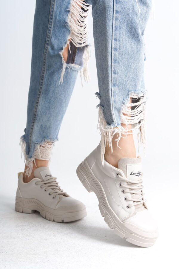 JANE Bağcıklı Ortopedik Taban Kadın Sneaker Spor Ayakkabı  CKT - Krem