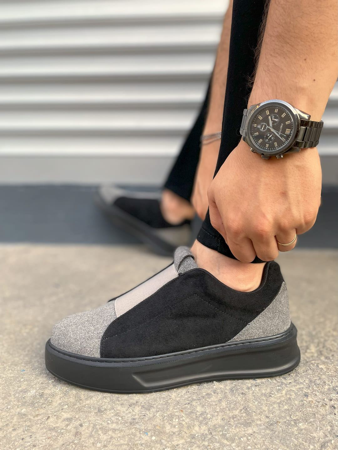 JY007 Alba Bağcıksız Süet Erkek Günlük Sneaker Ayakkabı SST Gri/Siyah - Görsel 3