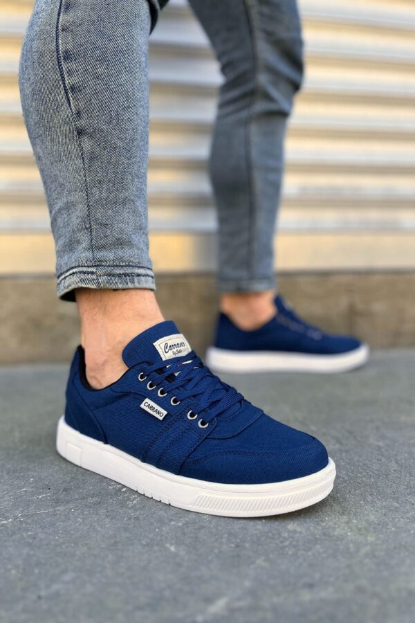 JY0118 REX Bağcıklı Keten Kumaş Erkek Günlük Sneaker Ayakkabı KBT - Lacivert
