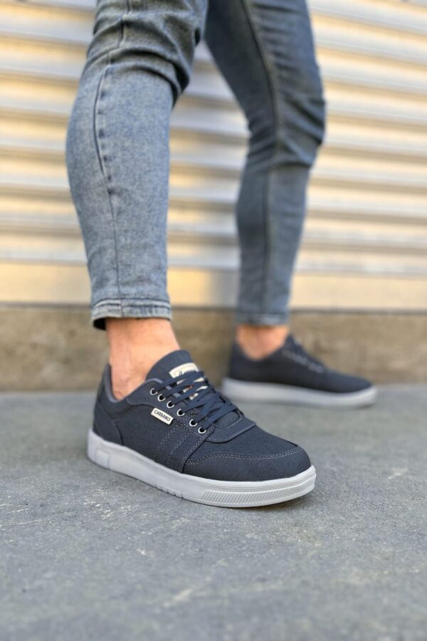 JY0118 REX Bağcıklı Keten Kumaş Erkek Günlük Sneaker Ayakkabı KGT - Füme