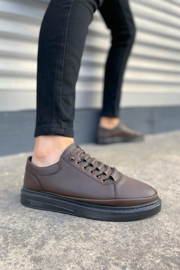 JY0535 Prime Bağcıklı Cilt Erkek Günlük Sneaker Ayakkabı CST - Kahverengi