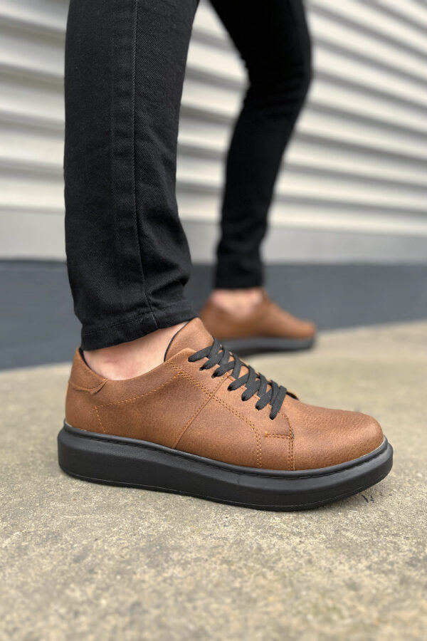 JY151 Boost Bağcıklı Cilt Erkek Günlük Sneaker Ayakkabı CST - Taba