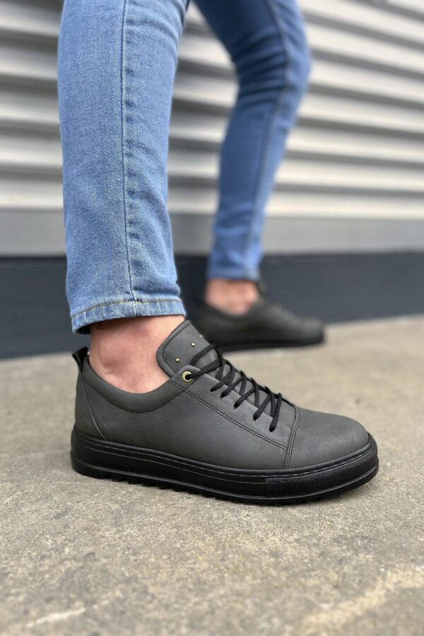 JY152 Cool Bağcıklı Cilt Erkek Günlük Spor Klasik Ayakkabı CST - Füme