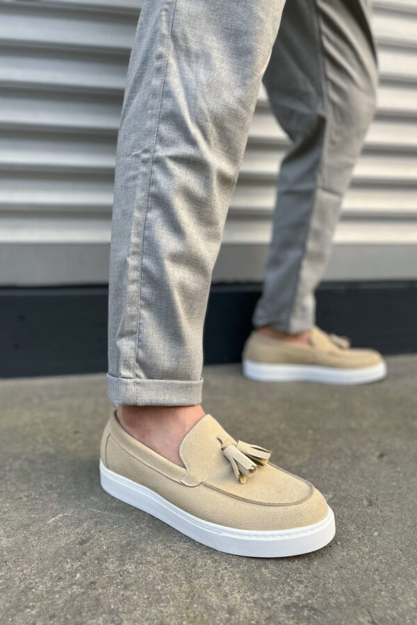 JY153 Bloom Bağcıksız Püsküllü Süet Erkek Günlük Spor Klasik Ayakkabı SBT - Krem