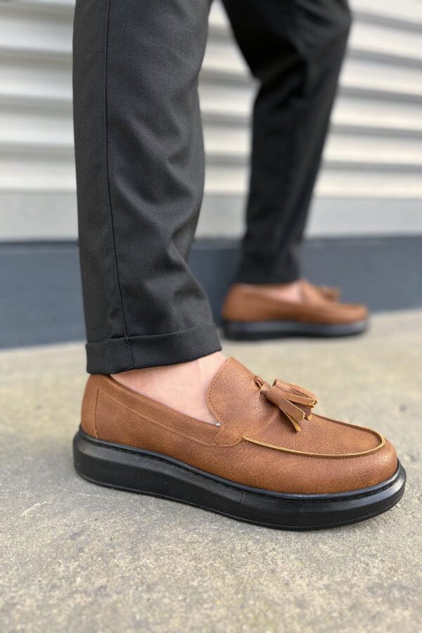 JY154 Blaze Bağcıksız Püsküllü Cilt Erkek Günlük Spor Klasik Ayakkabı CST - Taba