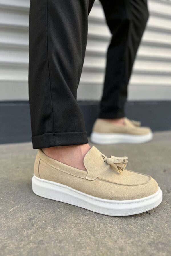 JY154 Blaze Bağcıksız Püsküllü Süet Erkek Günlük Spor Klasik Ayakkabı SBT - Krem