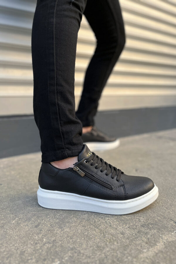 JY155 Warrior Bağcıklı ve Fermuarlı Cilt Erkek Günlük Sneaker Ayakkabı CBT - Siyah