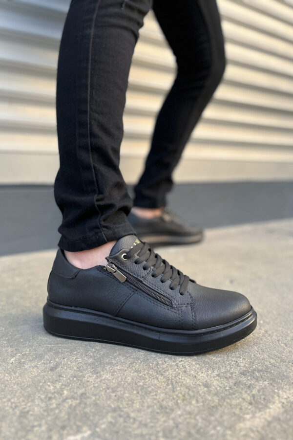 JY155 Warrior Bağcıklı ve Fermuarlı Cilt Erkek Günlük Sneaker Ayakkabı CST - Siyah