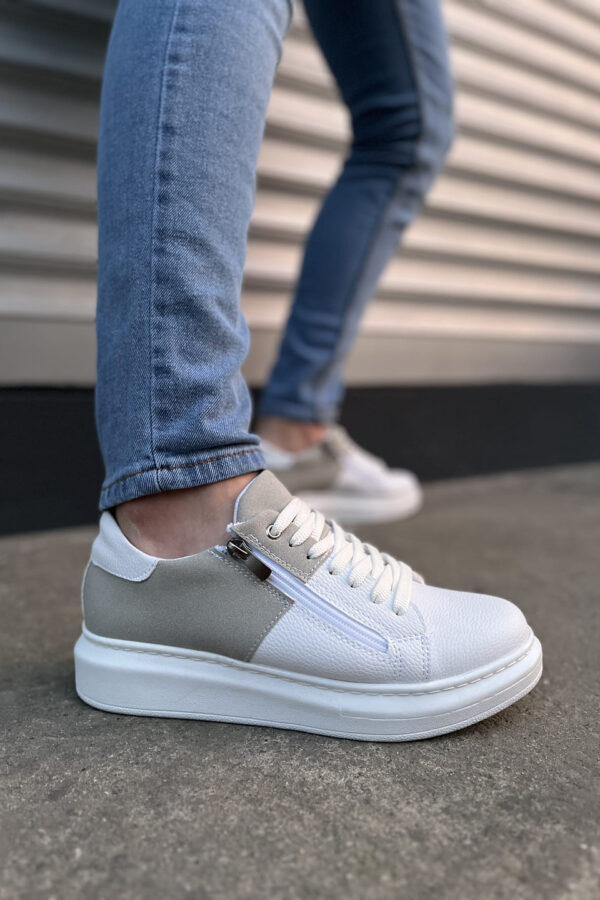 JY155 Warrior Bağcıklı ve Fermuarlı Cilt Süet Erkek Günlük Sneaker Ayakkabı CSBT - Beyaz/Gri