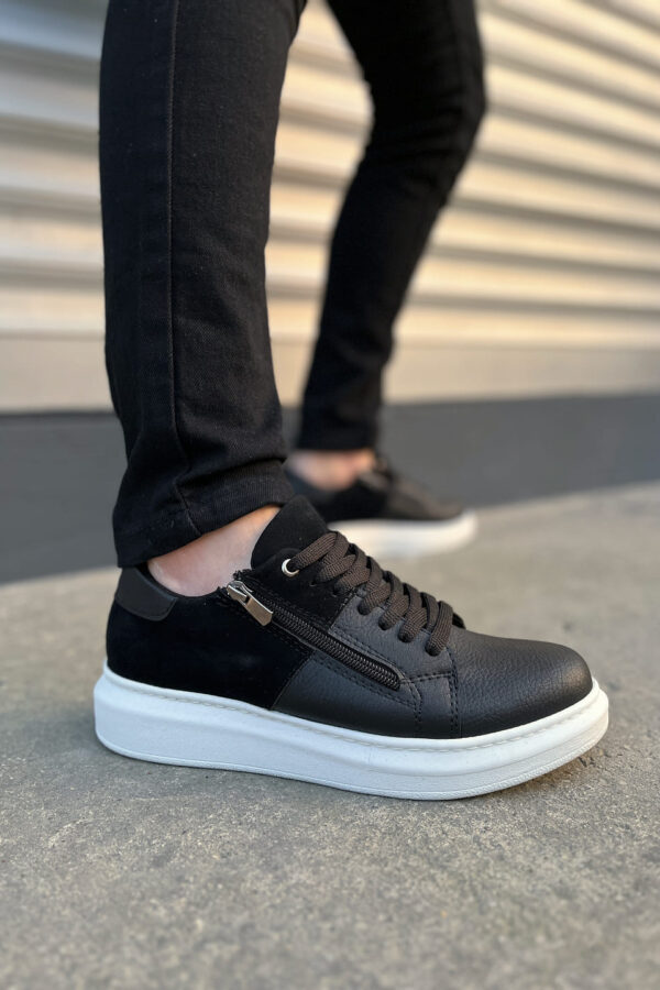 JY155 Warrior Bağcıklı ve Fermuarlı Cilt Süet Erkek Günlük Sneaker Ayakkabı CSBT - Siyah