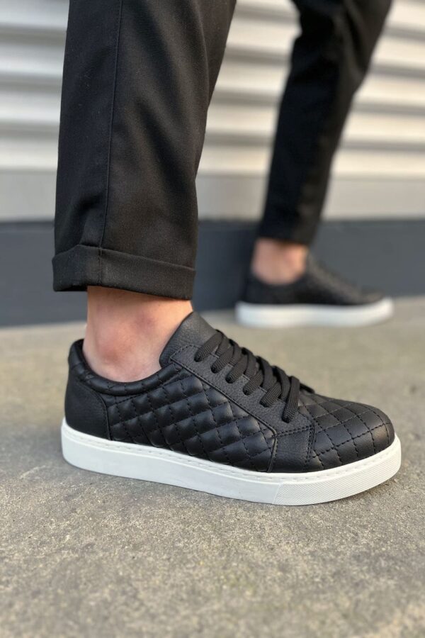 JY166 Prestige Bağcıklı Cilt Kapitone Desenli Erkek Günlük Sneaker Ayakkabı CBT - Siyah