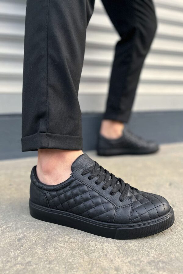 JY166 Prestige Bağcıklı Cilt Kapitone Desenli Erkek Günlük Sneaker Ayakkabı CST - Siyah