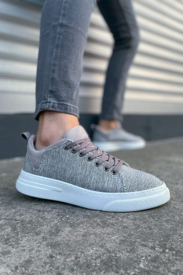 JY204 Flex Bağcıklı Keten Kumaş Erkek Günlük Sneaker Ayakkabı KBT - Gri