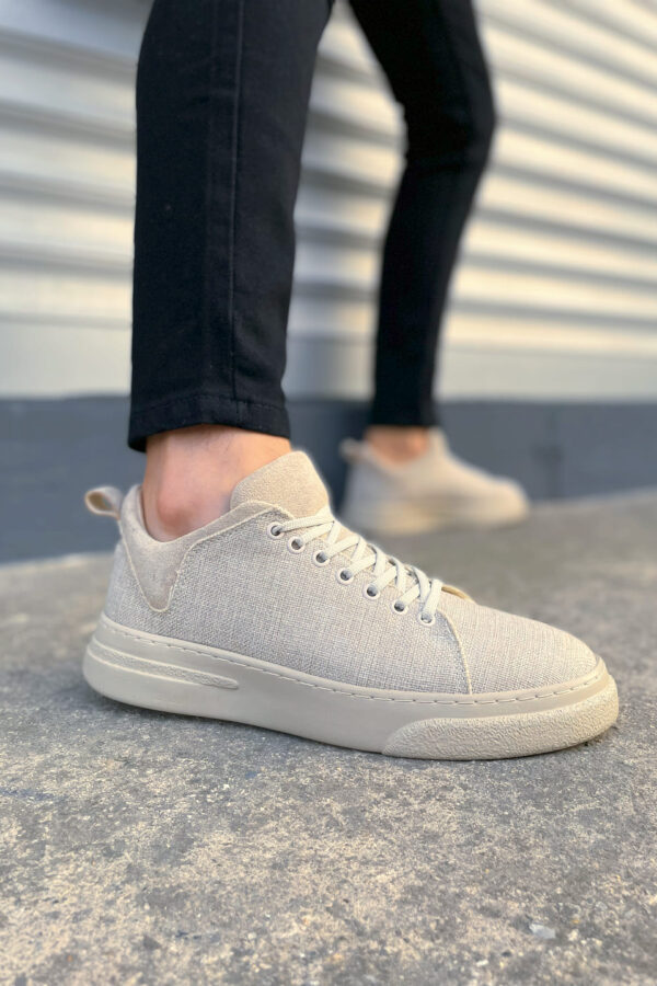 JY204 Flex Bağcıklı Keten Kumaş Erkek Günlük Sneaker Ayakkabı KKT - Krem