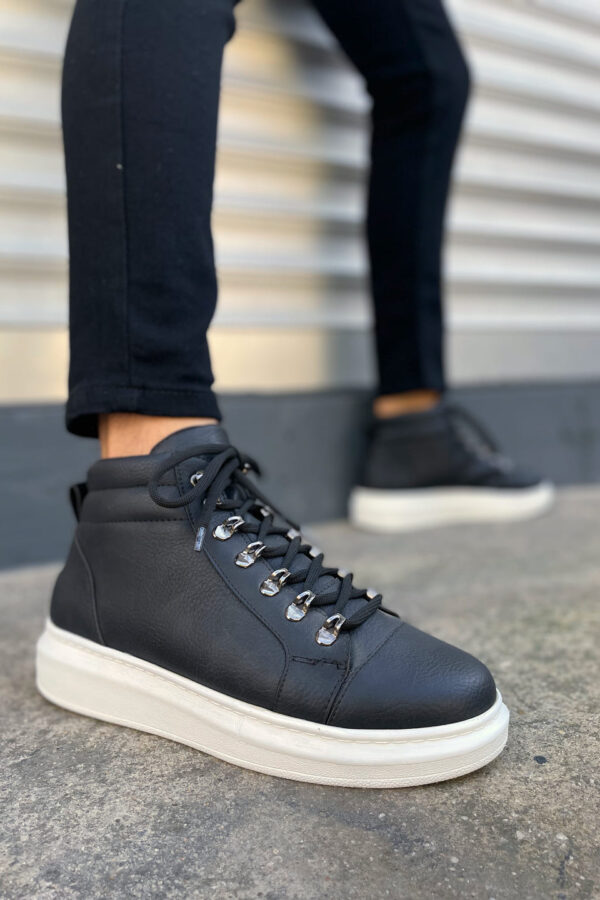 JY206 Ottawa Bağcıklı Ortopedik Taban Cilt Erkek Spor Bot CBT - Siyah