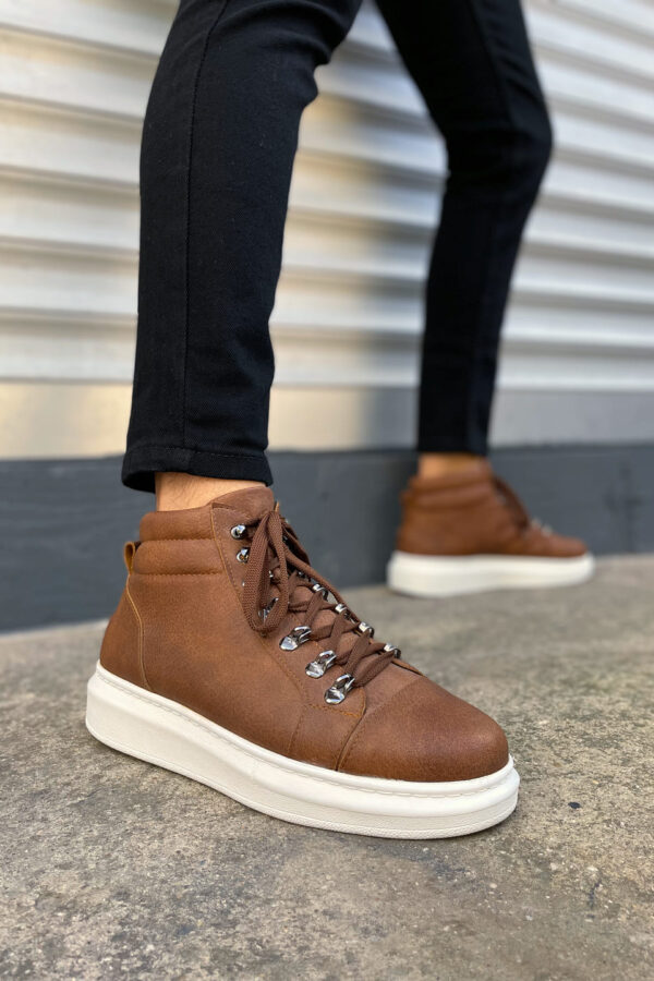 JY206 Ottawa Bağcıklı Ortopedik Taban Cilt Erkek Spor Bot CBT - Taba