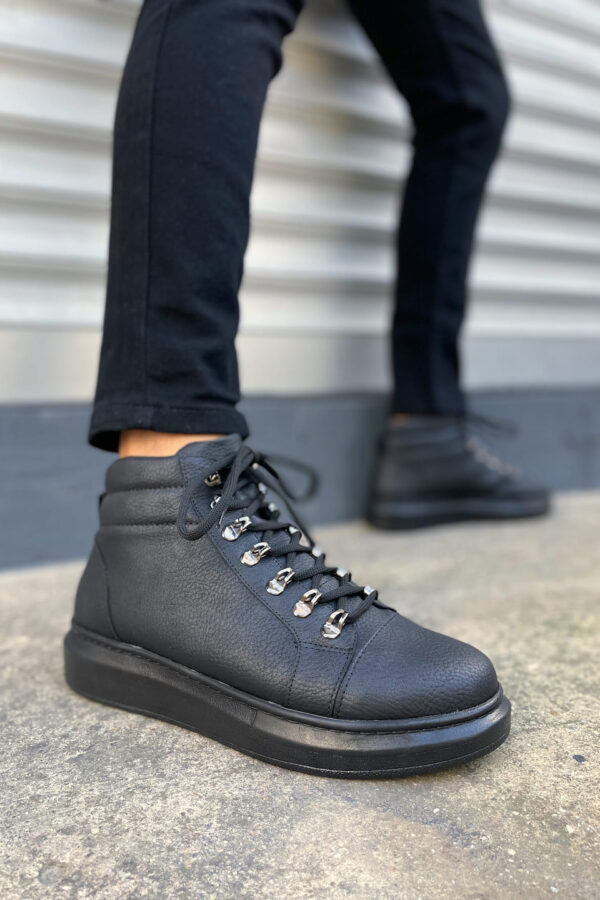 JY206 Ottawa Bağcıklı Ortopedik Taban Cilt Erkek Spor Bot CST - Siyah