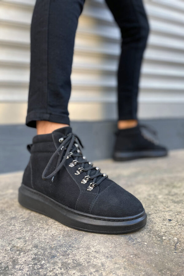 JY206 Ottawa Bağcıklı Ortopedik Taban Süet Erkek Spor Bot SST - Siyah