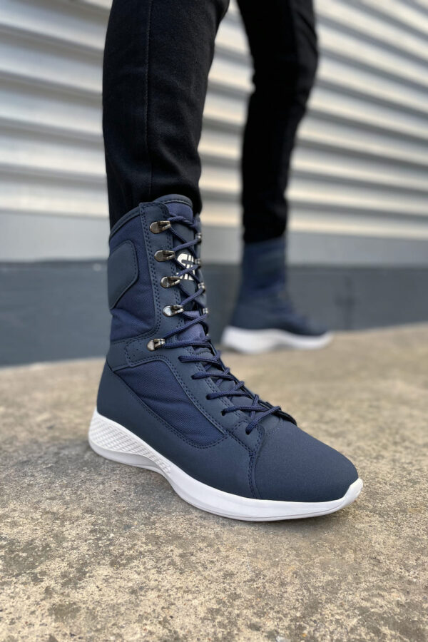 JY799 Verton Bağcıklı Ortopedik Taban Günlük Cilt Erkek Askeri Postal Bot CBT Lacivert