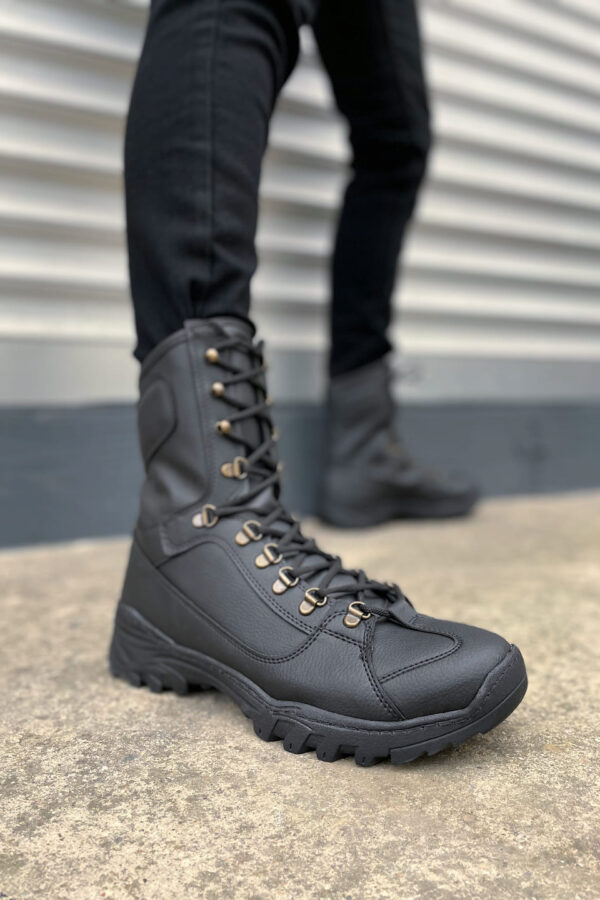 JY999 Strike Bağcıklı Ortopedik Taban Günlük Cilt Erkek Askeri Postal Bot CST Siyah