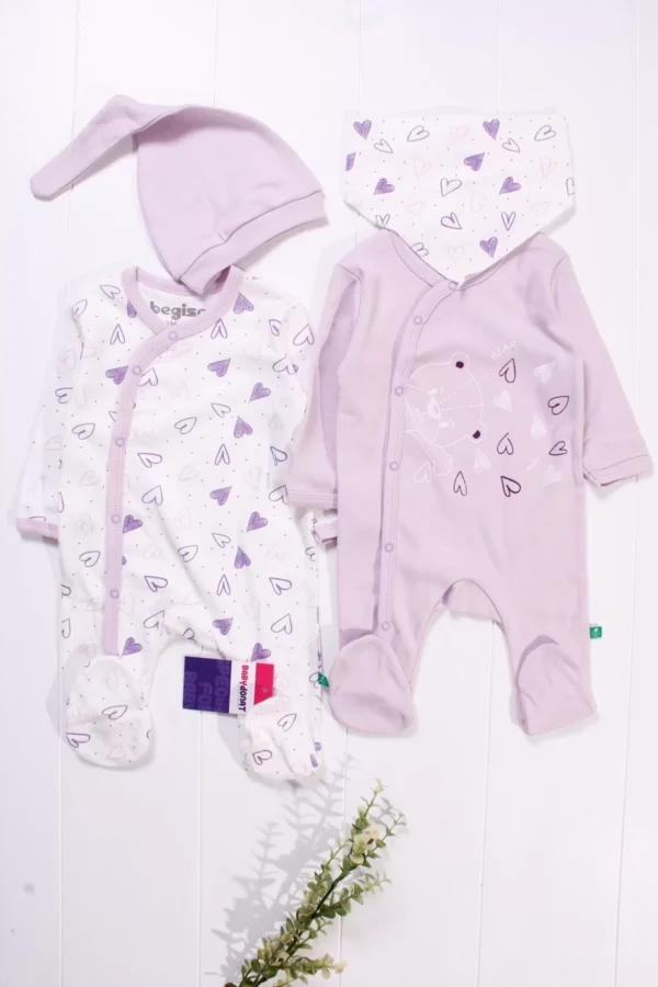 Kalp Desenli Kız Bebek 4'lü Tulum Seti